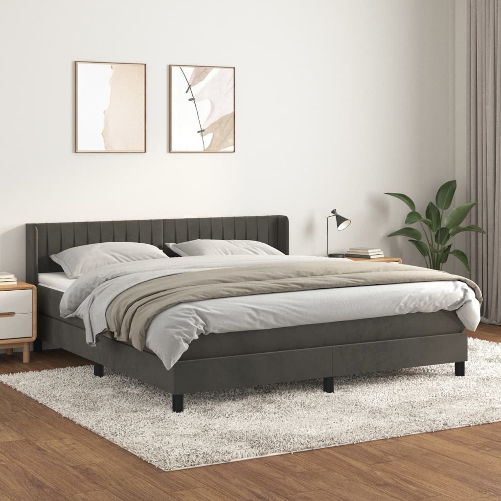 vidaXL Boxspring met matras fluweel donkergrijs 90x200 cm