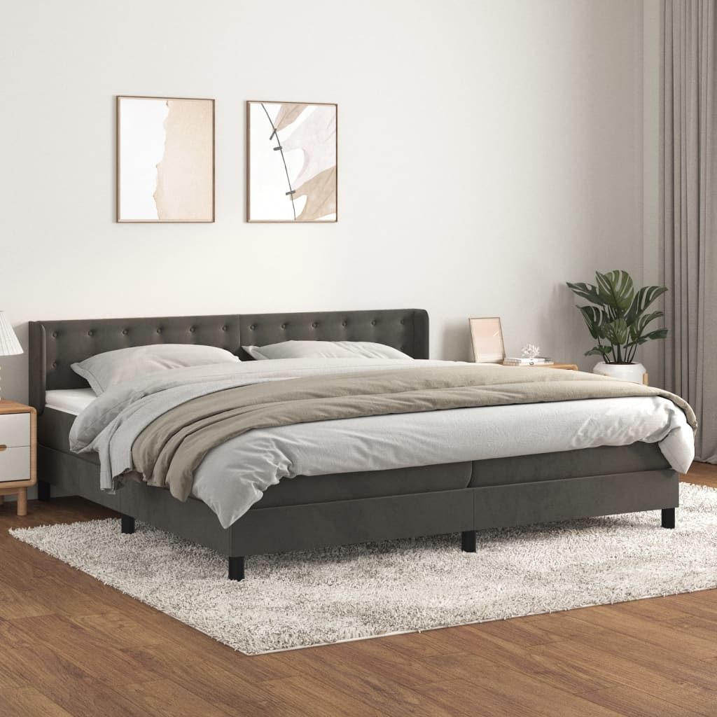vidaXL Boxspring met matras fluweel donkergrijs 90x200 cm