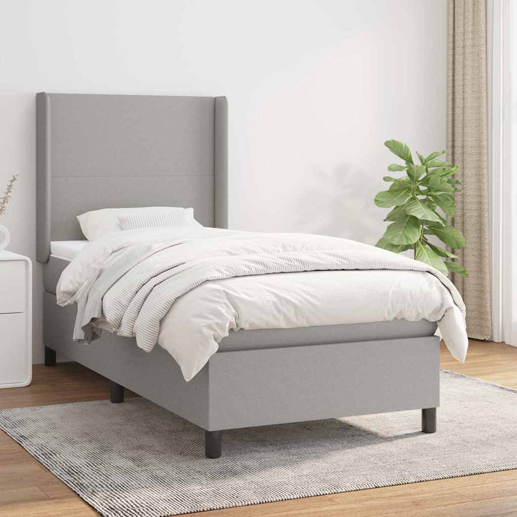 vidaXL Boxspring met matras stof lichtgrijs 200x200 cm