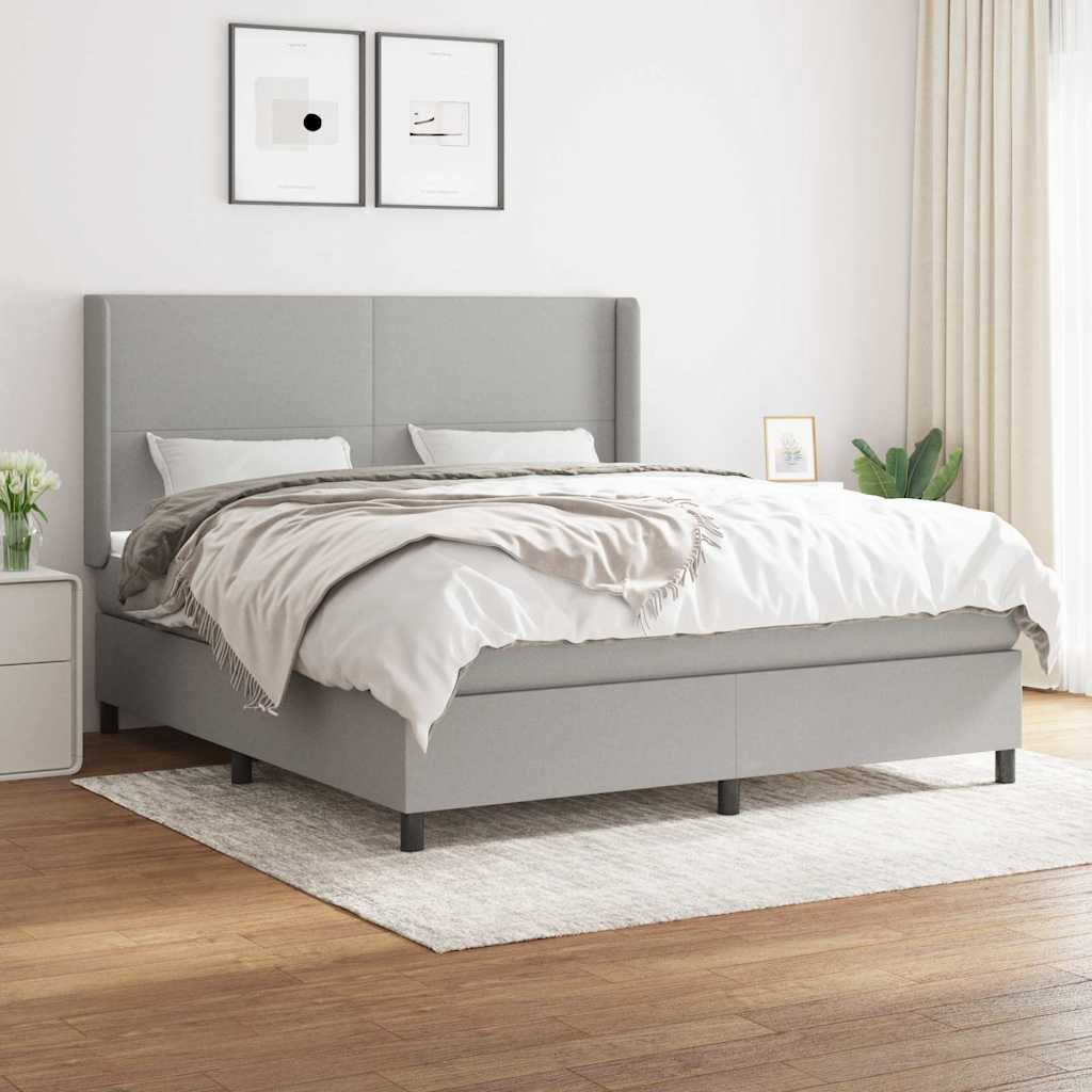 vidaXL Boxspring met matras stof lichtgrijs 200x200 cm
