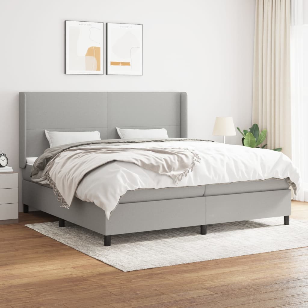 vidaXL Boxspring met matras stof lichtgrijs 200x200 cm
