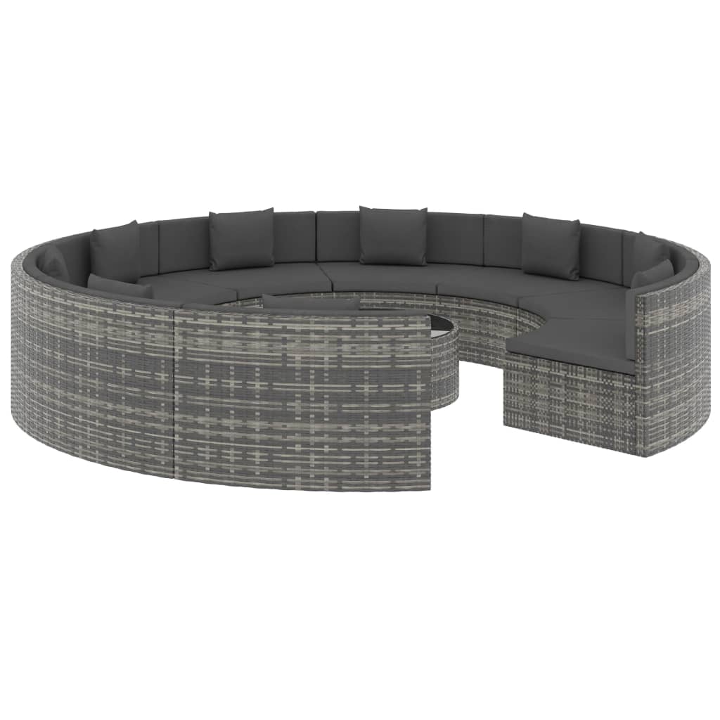 vidaXL 10-delige Loungeset met kussens poly rattan grijs