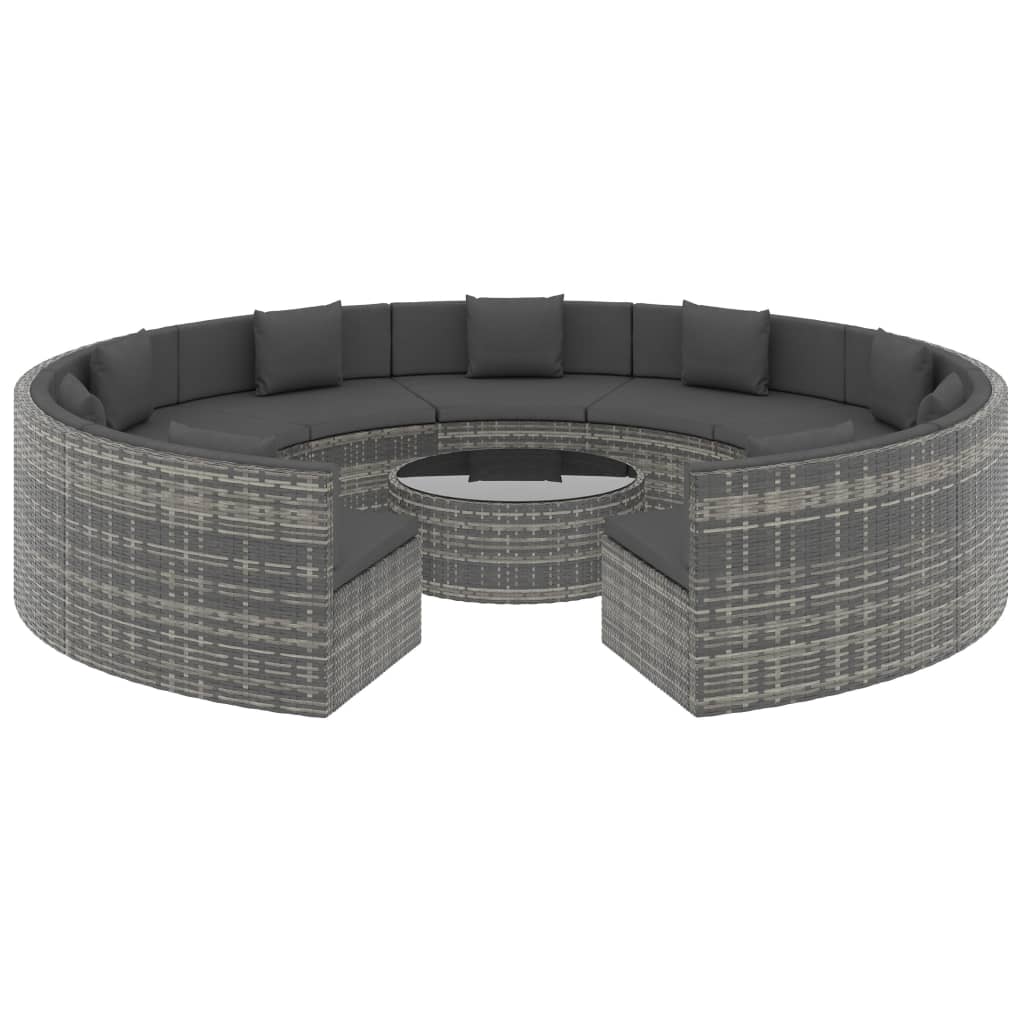 vidaXL 10-delige Loungeset met kussens poly rattan grijs