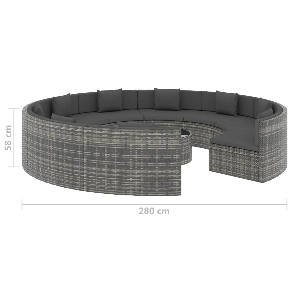 vidaXL 10-delige Loungeset met kussens poly rattan grijs