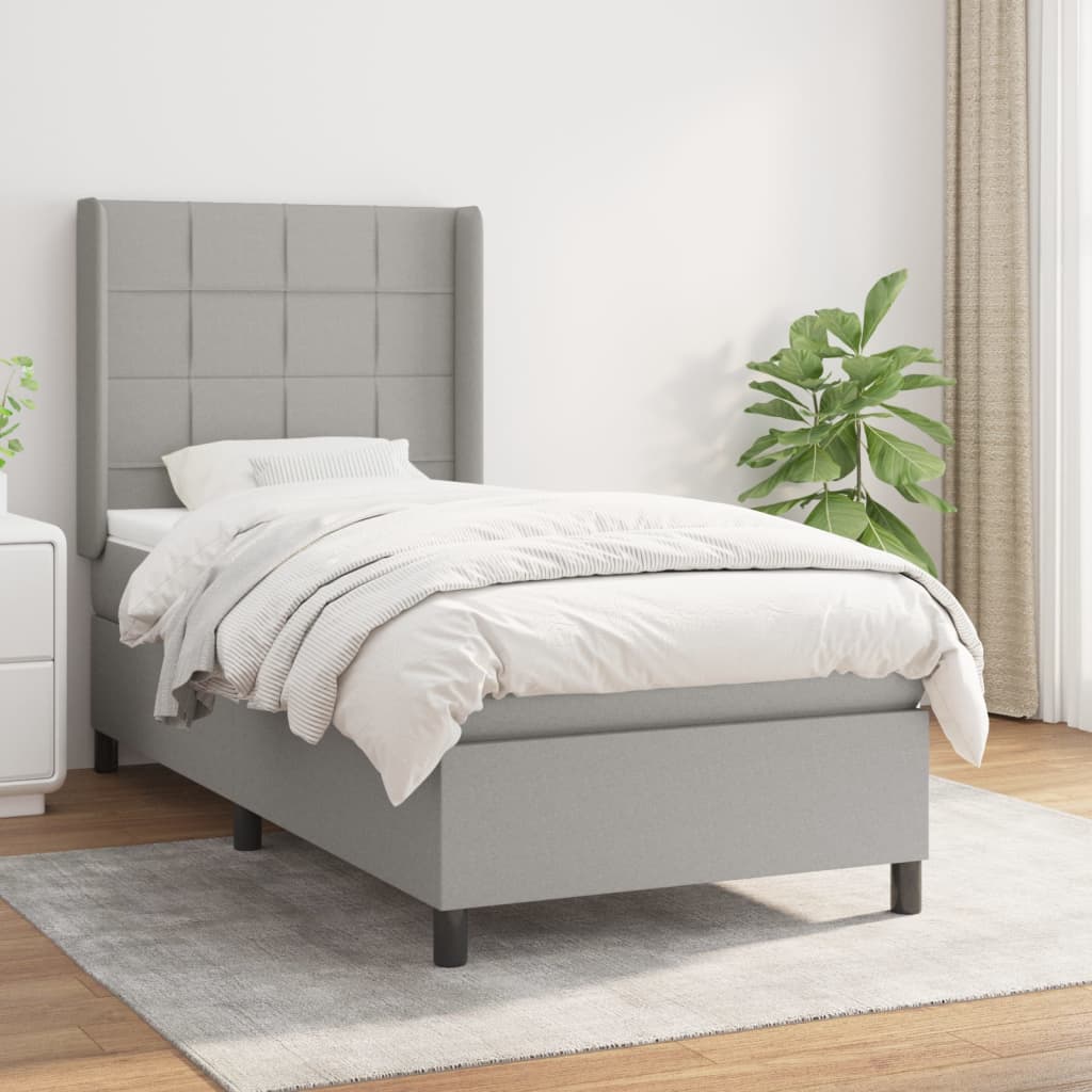 vidaXL Boxspring met matras stof lichtgrijs 200x200 cm