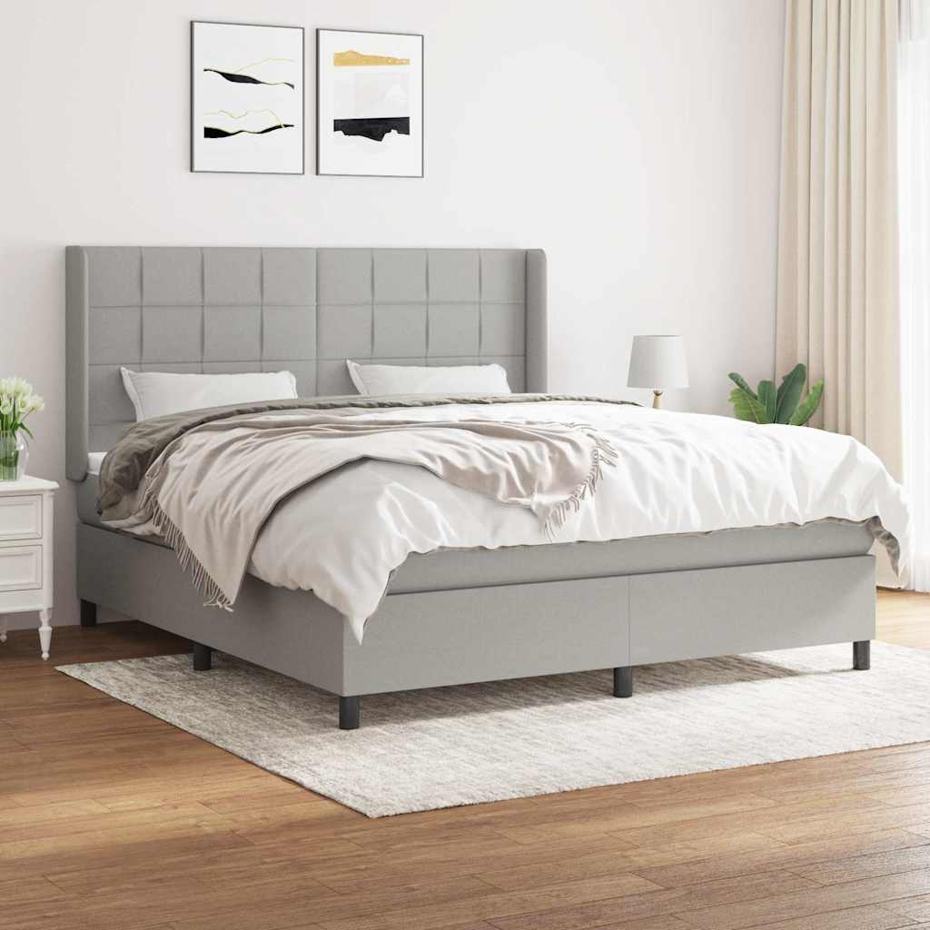 vidaXL Boxspring met matras stof lichtgrijs 200x200 cm