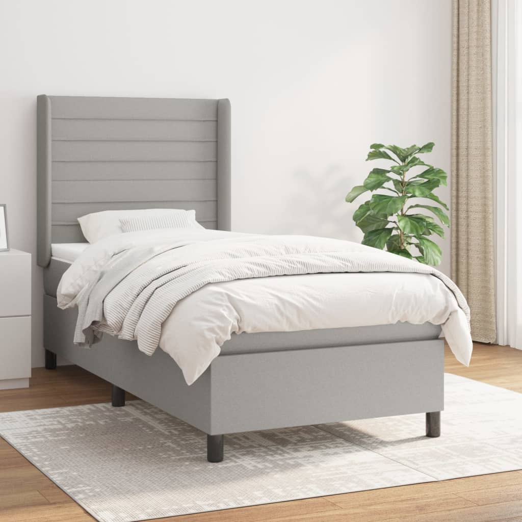 vidaXL Boxspring met matras stof lichtgrijs 200x200 cm