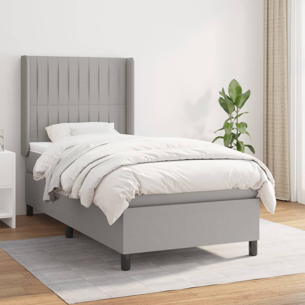 vidaXL Boxspring met matras stof lichtgrijs 200x200 cm