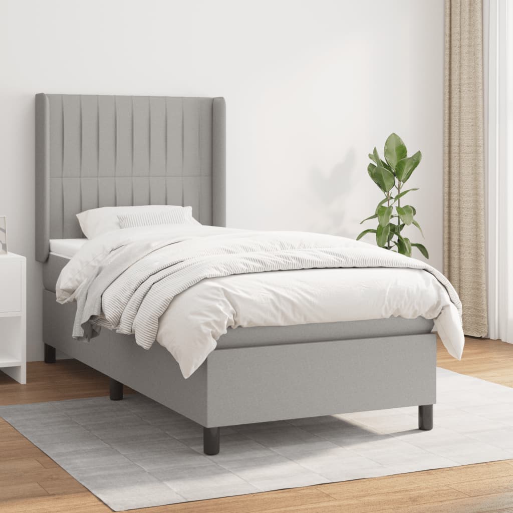 vidaXL Boxspring met matras stof lichtgrijs 200x200 cm