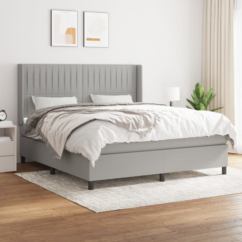 vidaXL Boxspring met matras stof lichtgrijs 200x200 cm