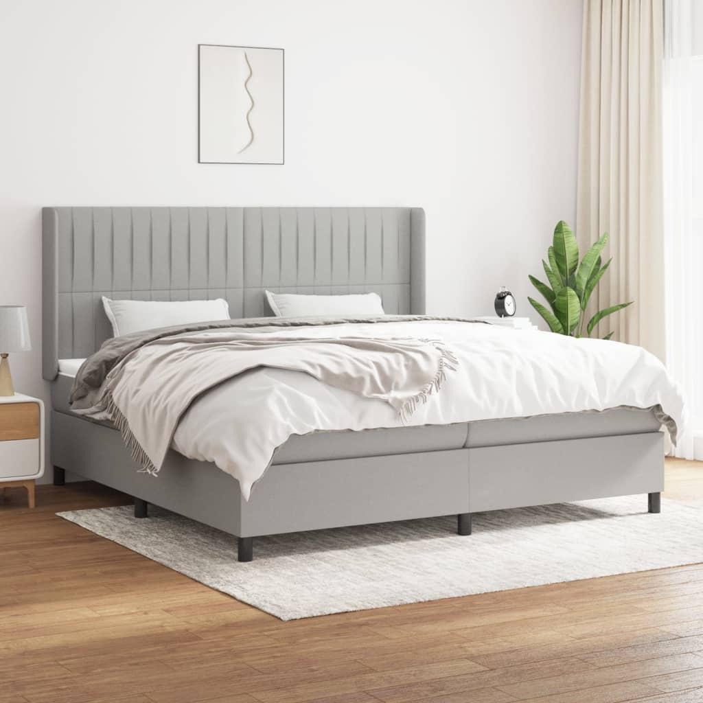 vidaXL Boxspring met matras stof lichtgrijs 200x200 cm