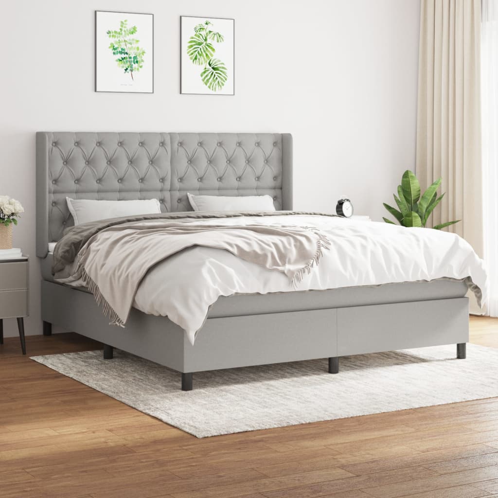 vidaXL Boxspring met matras stof lichtgrijs 200x200 cm