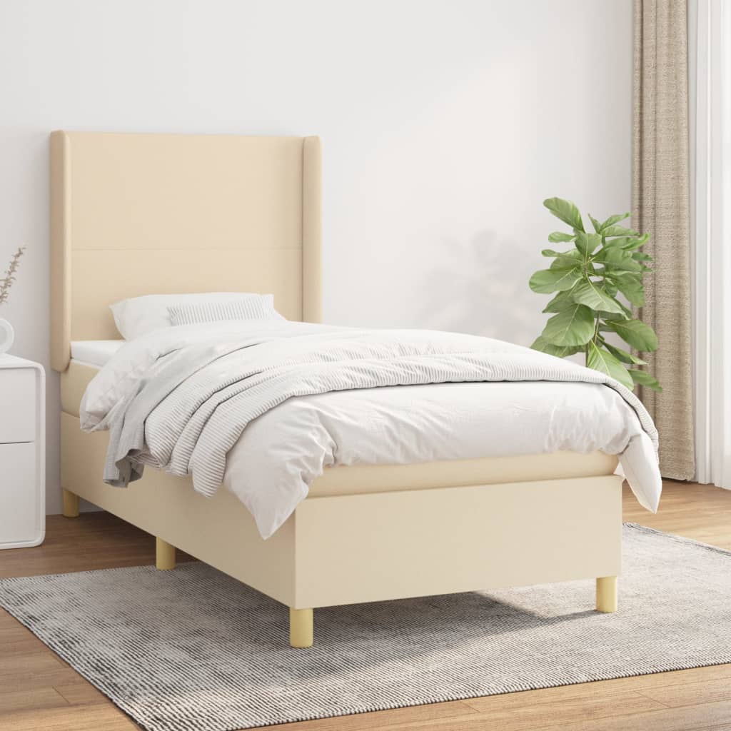 vidaXL Boxspring met matras stof crèmekleurig 140x200 cm