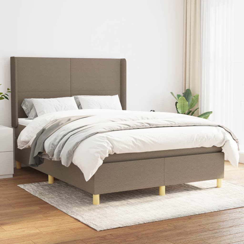 vidaXL Boxspring met matras stof crèmekleurig 140x200 cm