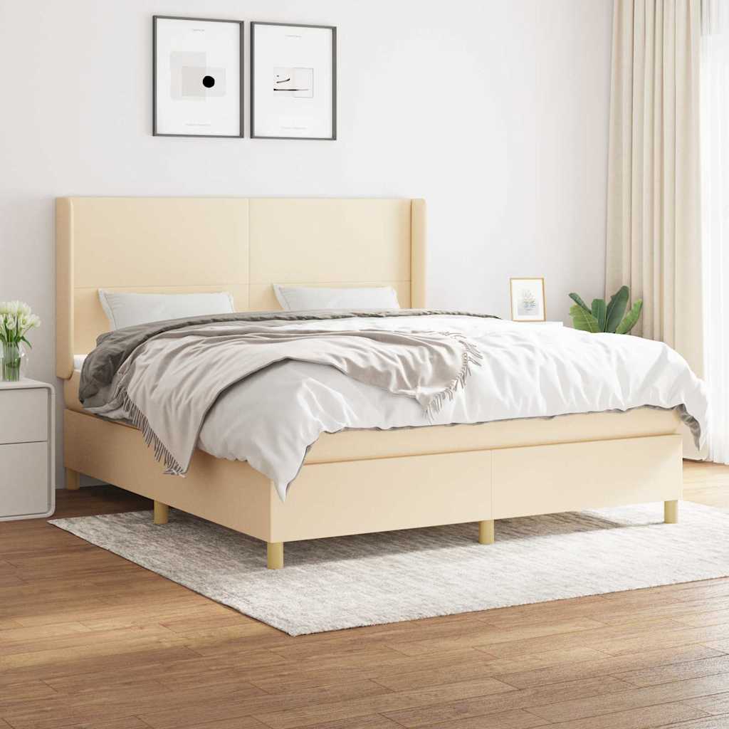 vidaXL Boxspring met matras stof crèmekleurig 140x200 cm