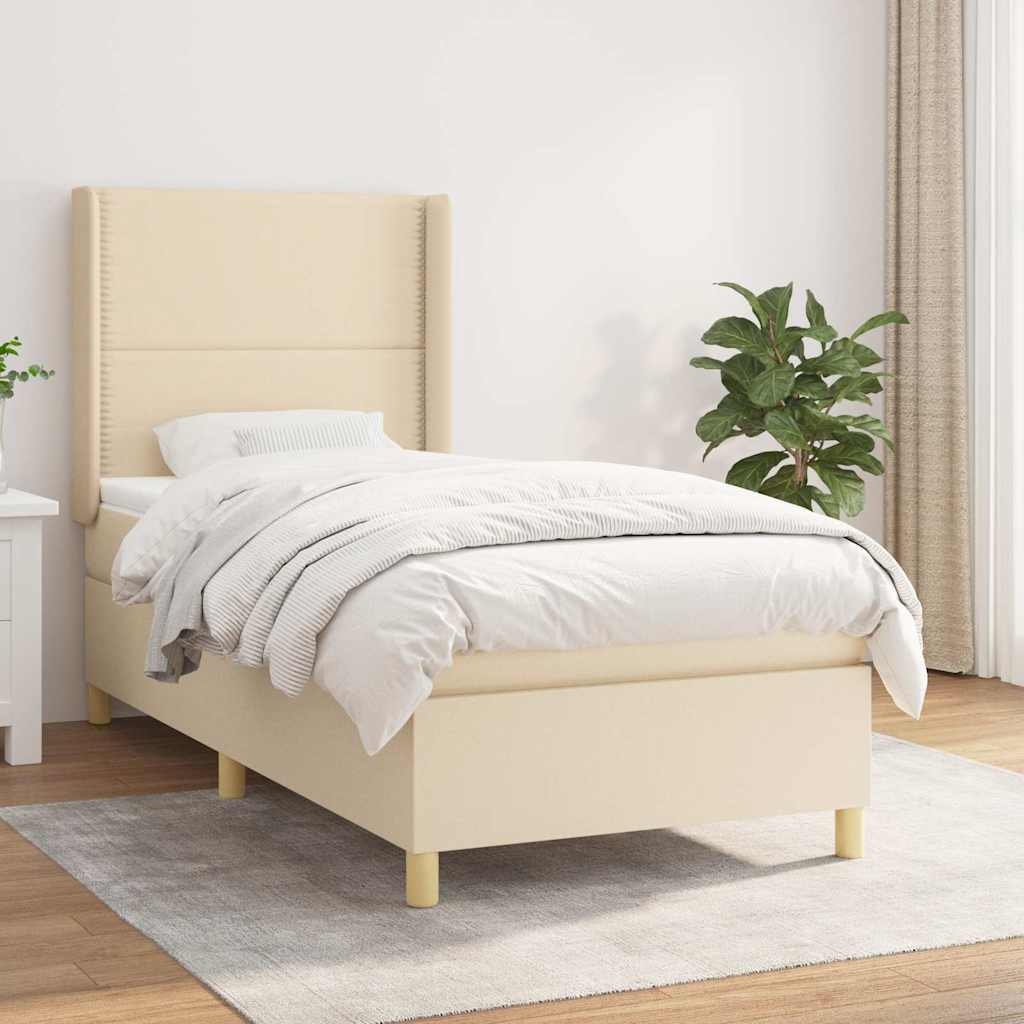 vidaXL Boxspring met matras stof crèmekleurig 140x200 cm