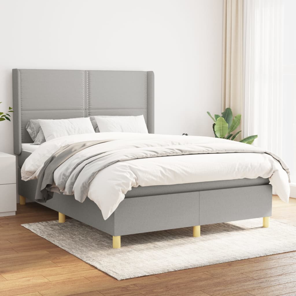 vidaXL Boxspring met matras stof crèmekleurig 140x200 cm