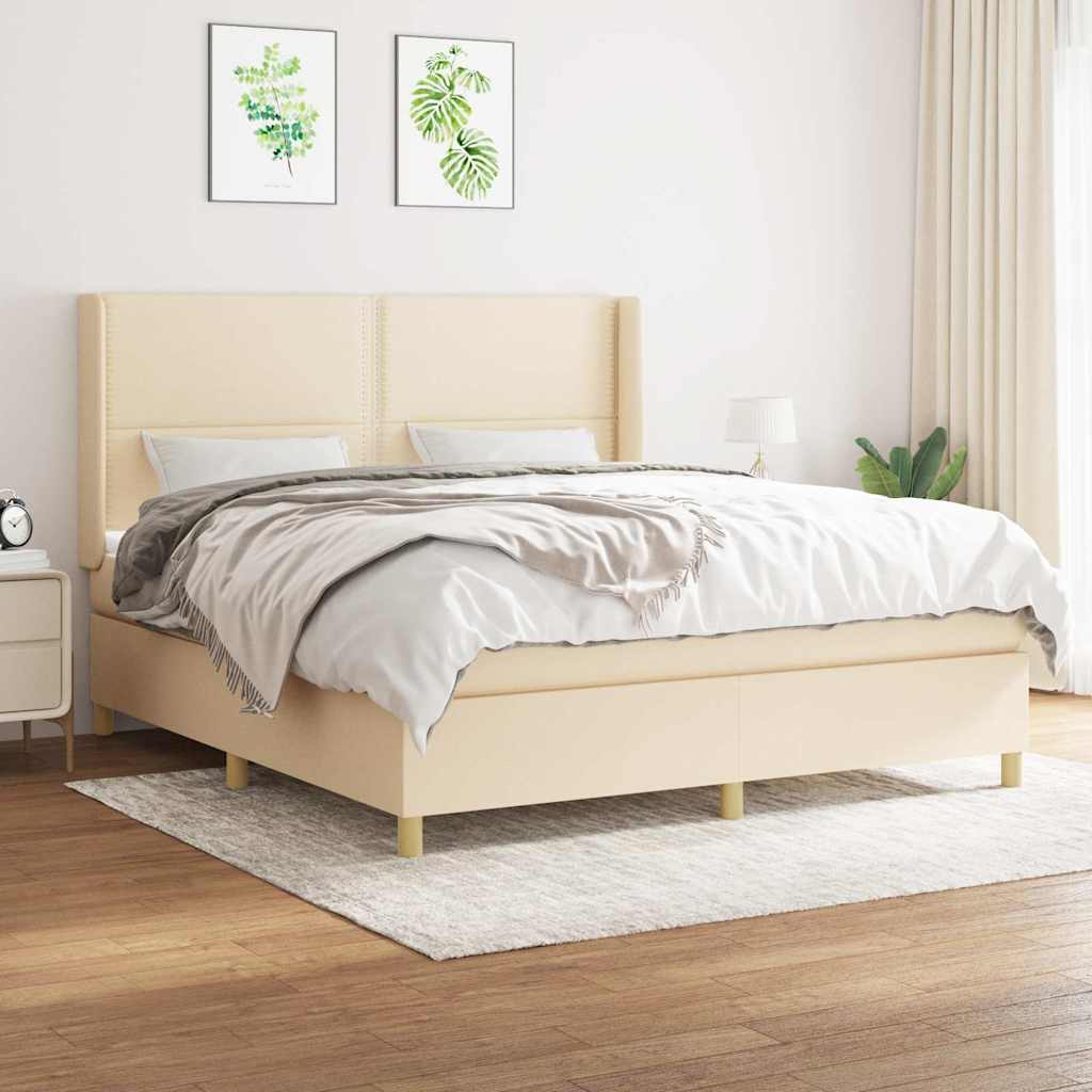 vidaXL Boxspring met matras stof crèmekleurig 140x200 cm