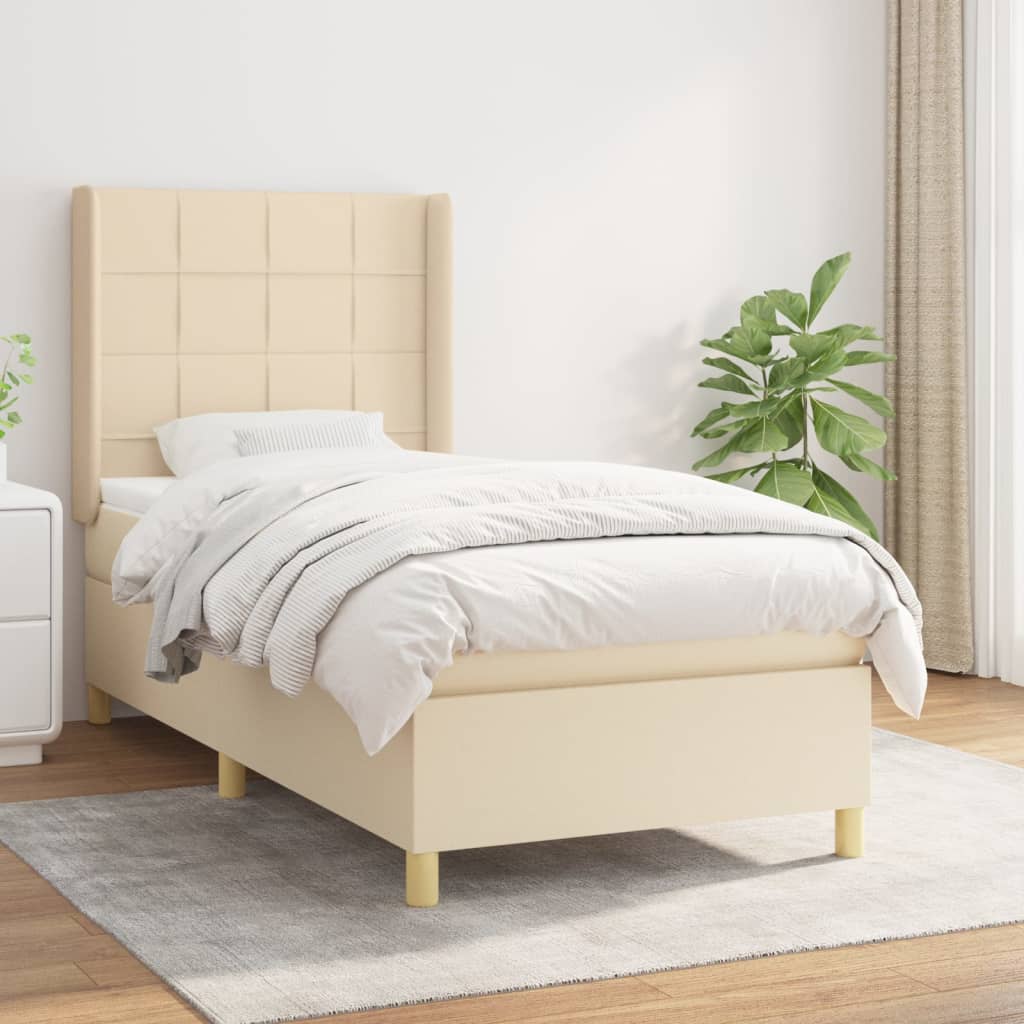 vidaXL Boxspring met matras stof crèmekleurig 140x200 cm