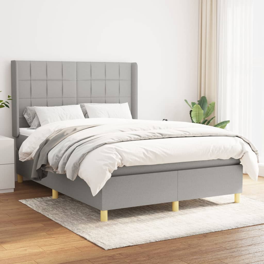vidaXL Boxspring met matras stof crèmekleurig 140x200 cm