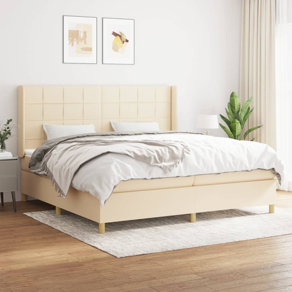 vidaXL Boxspring met matras stof crèmekleurig 140x200 cm