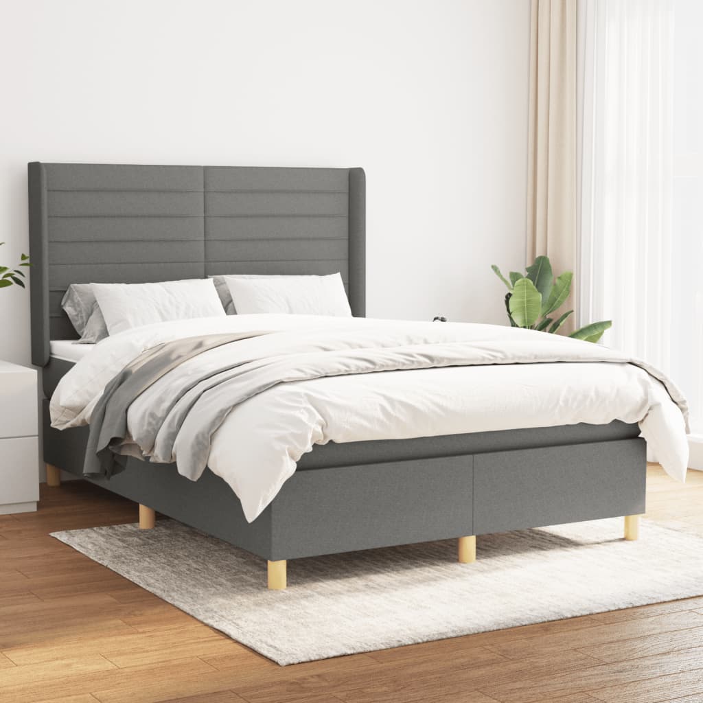 vidaXL Boxspring met matras stof crèmekleurig 140x200 cm