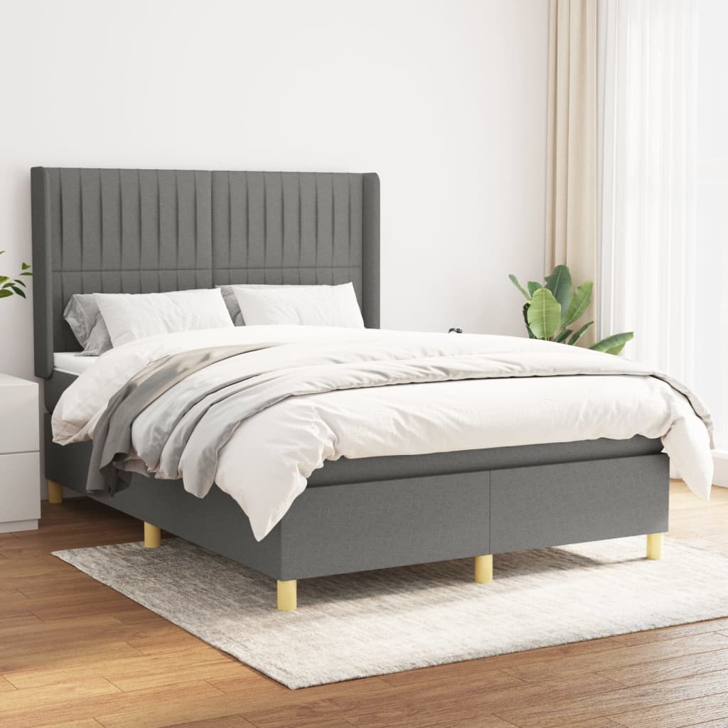 vidaXL Boxspring met matras stof crèmekleurig 140x200 cm