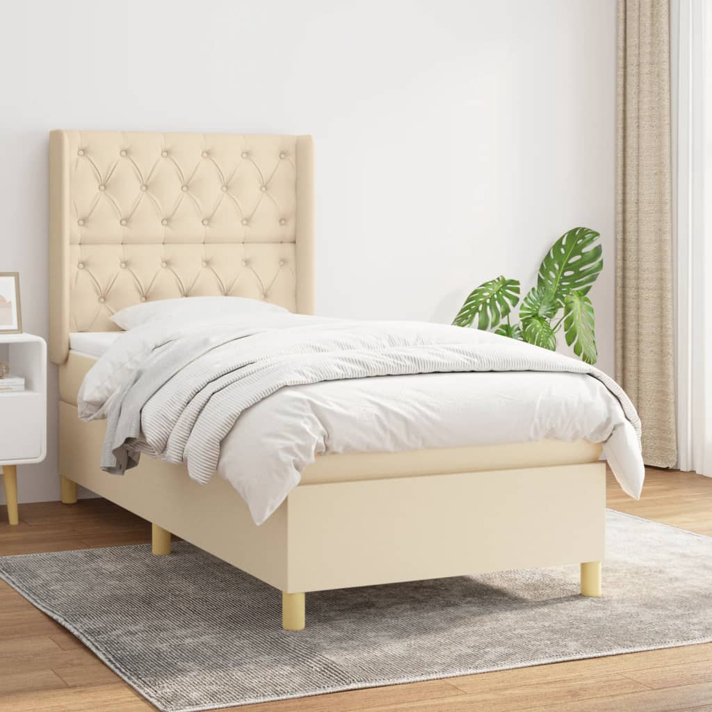 vidaXL Boxspring met matras stof crèmekleurig 140x200 cm