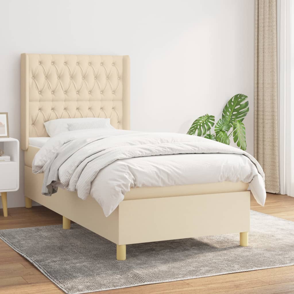 vidaXL Boxspring met matras stof crèmekleurig 140x200 cm