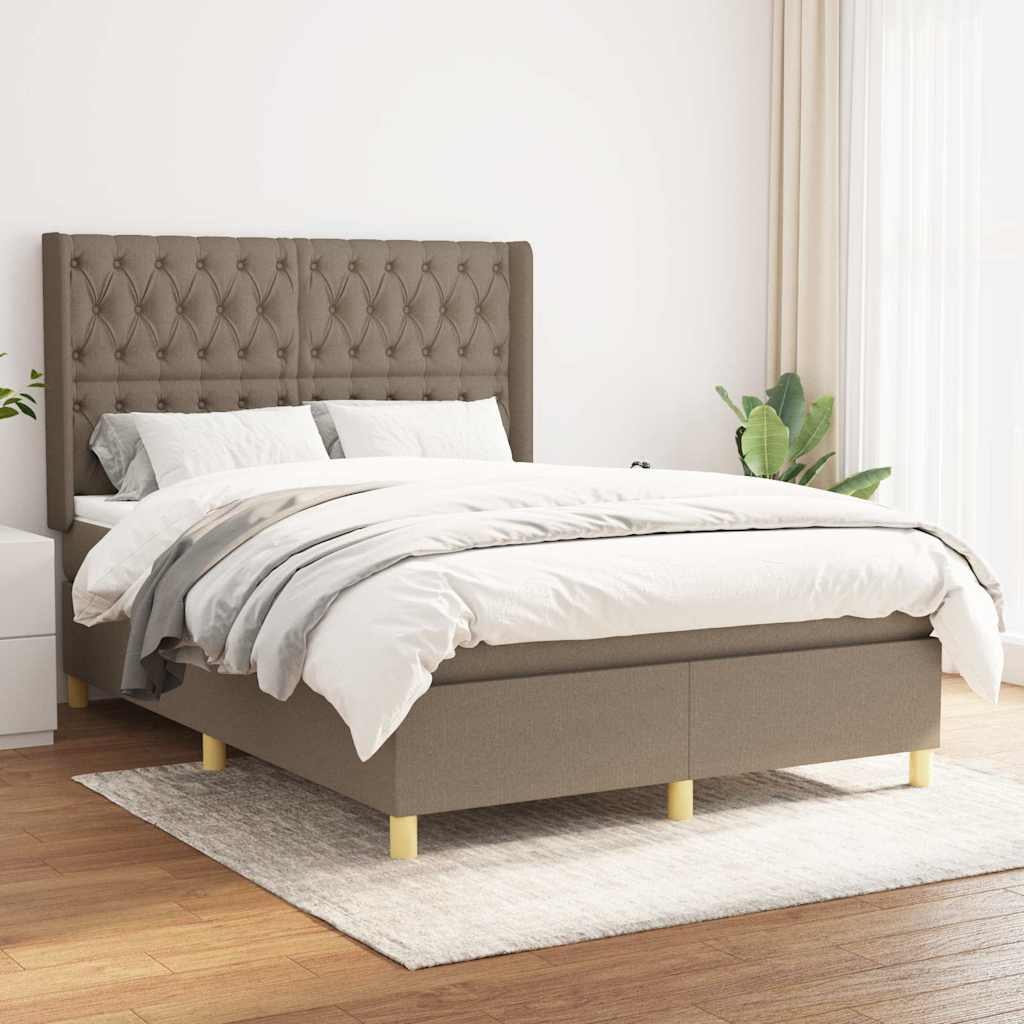 vidaXL Boxspring met matras stof crèmekleurig 140x200 cm