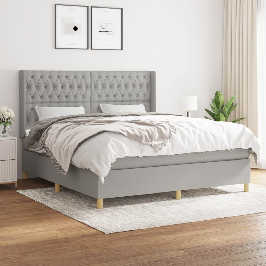 vidaXL Boxspring met matras stof crèmekleurig 140x200 cm