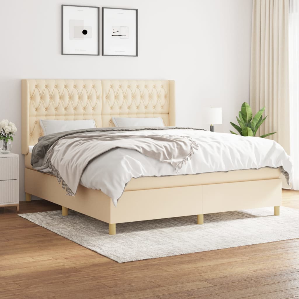vidaXL Boxspring met matras stof crèmekleurig 140x200 cm