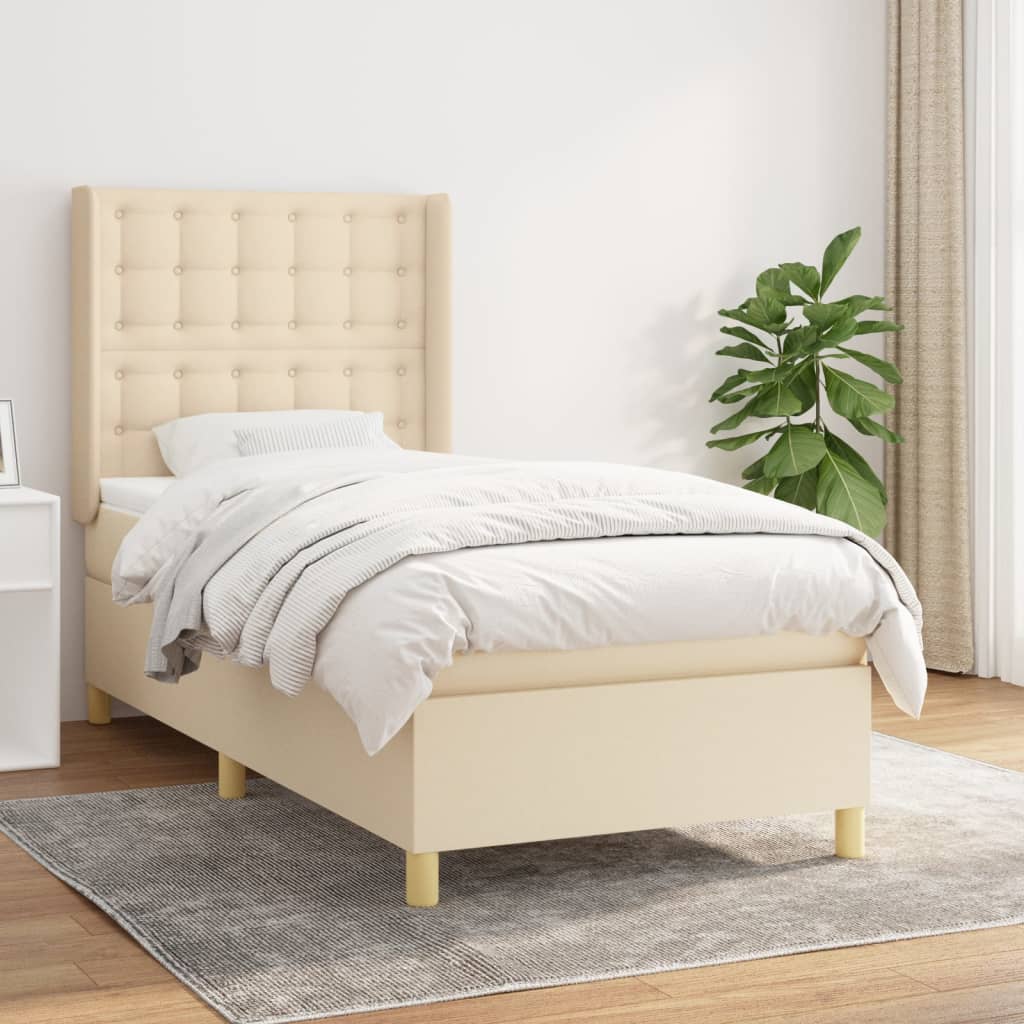 vidaXL Boxspring met matras stof crèmekleurig 140x200 cm