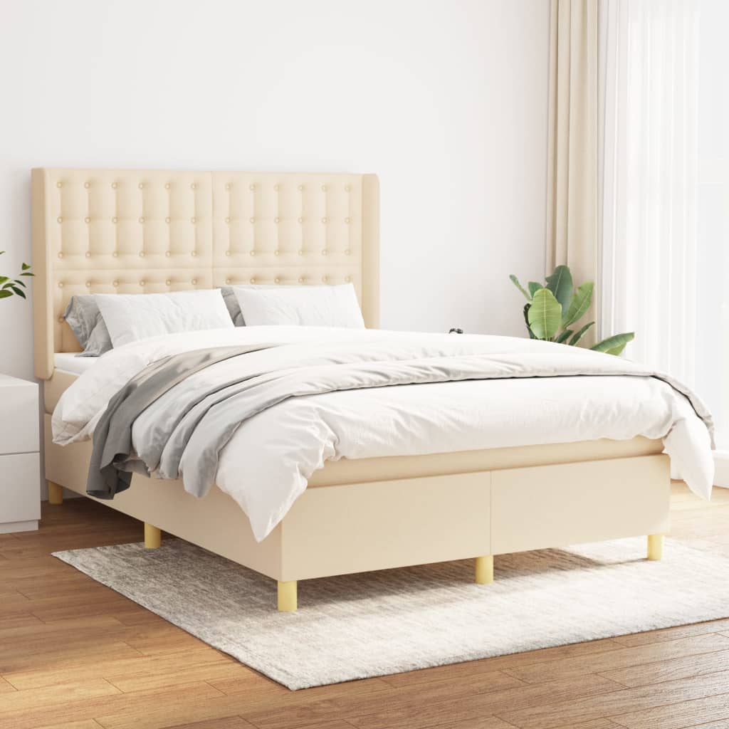 vidaXL Boxspring met matras stof crèmekleurig 140x200 cm