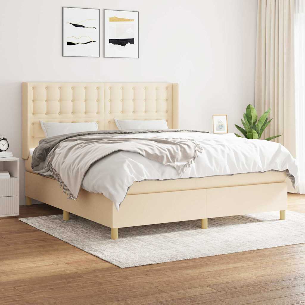 vidaXL Boxspring met matras stof crèmekleurig 140x200 cm