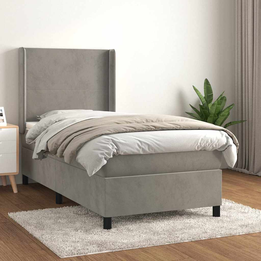 vidaXL Boxspring met matras fluweel lichtgrijs 140x200 cm