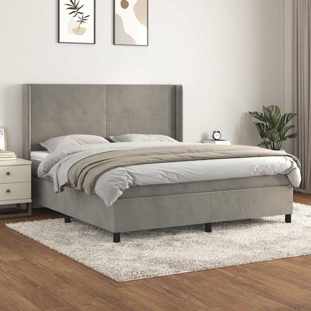 vidaXL Boxspring met matras fluweel lichtgrijs 140x200 cm