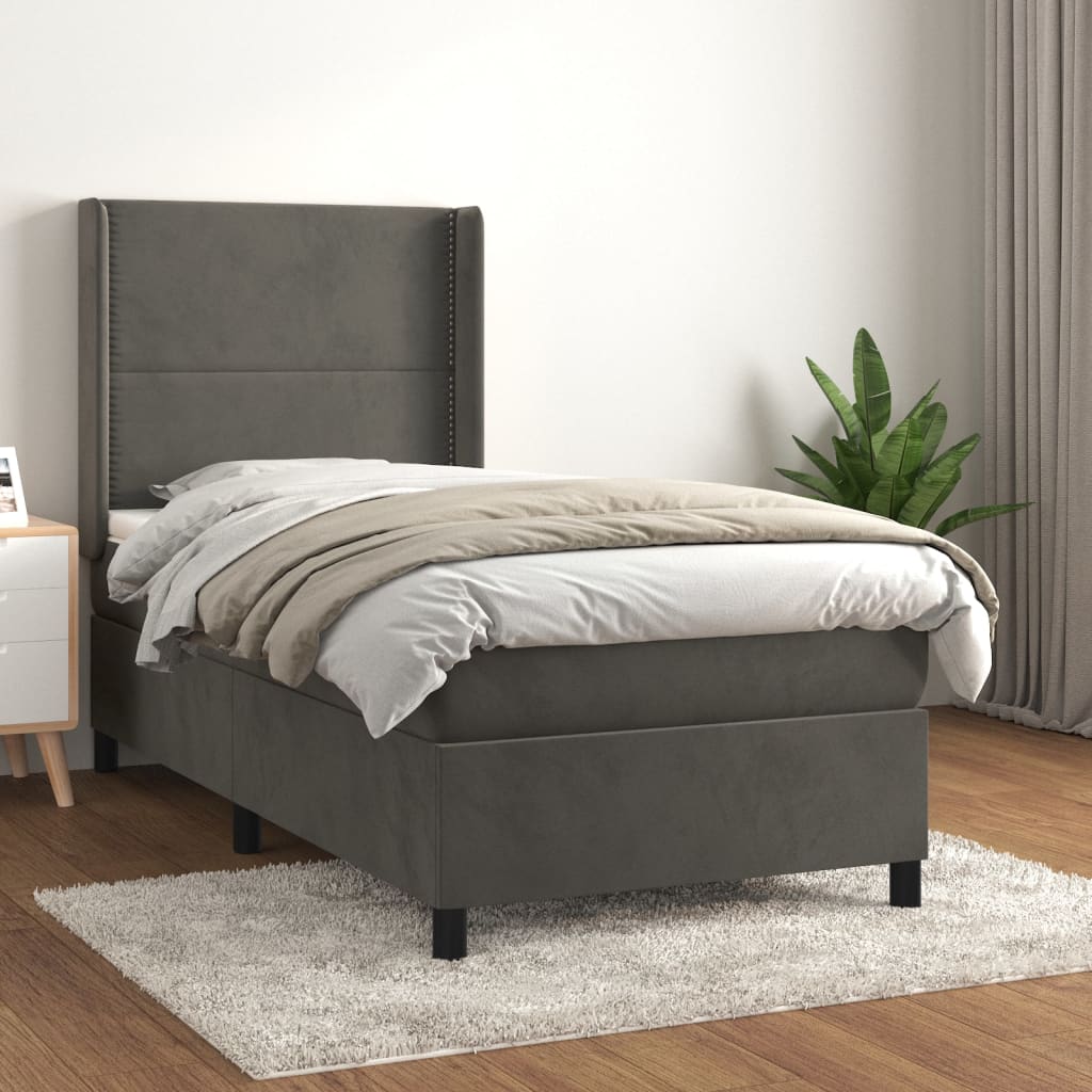 vidaXL Boxspring met matras fluweel lichtgrijs 140x200 cm