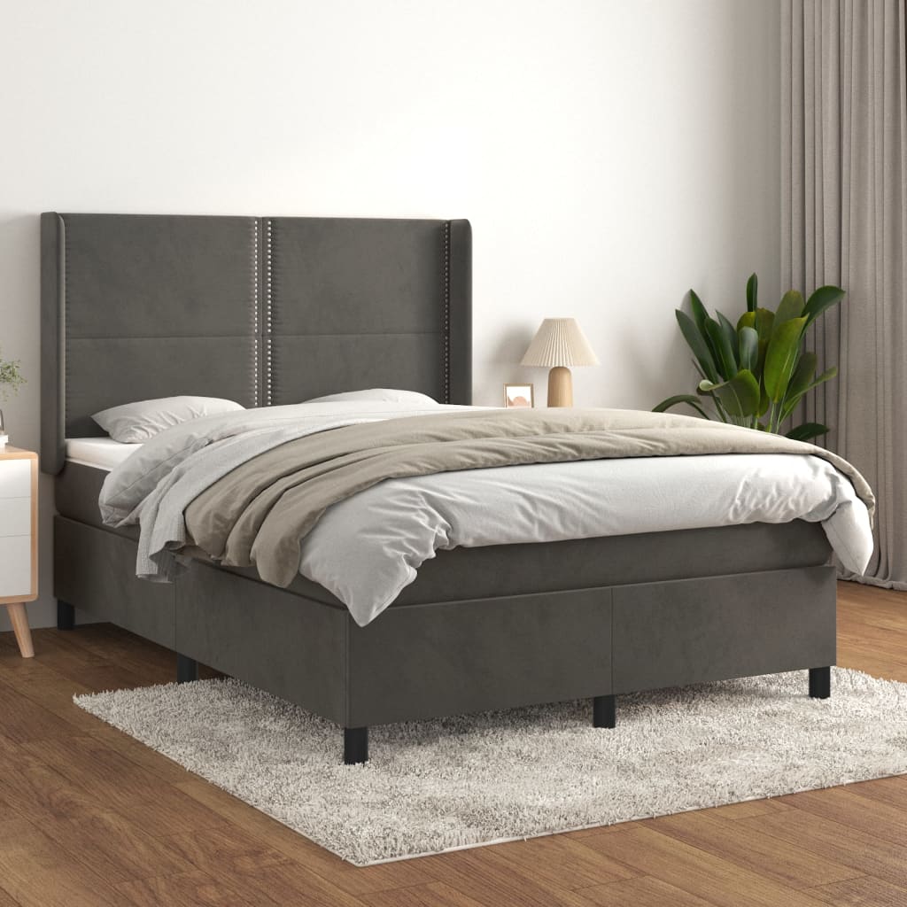vidaXL Boxspring met matras fluweel lichtgrijs 140x200 cm