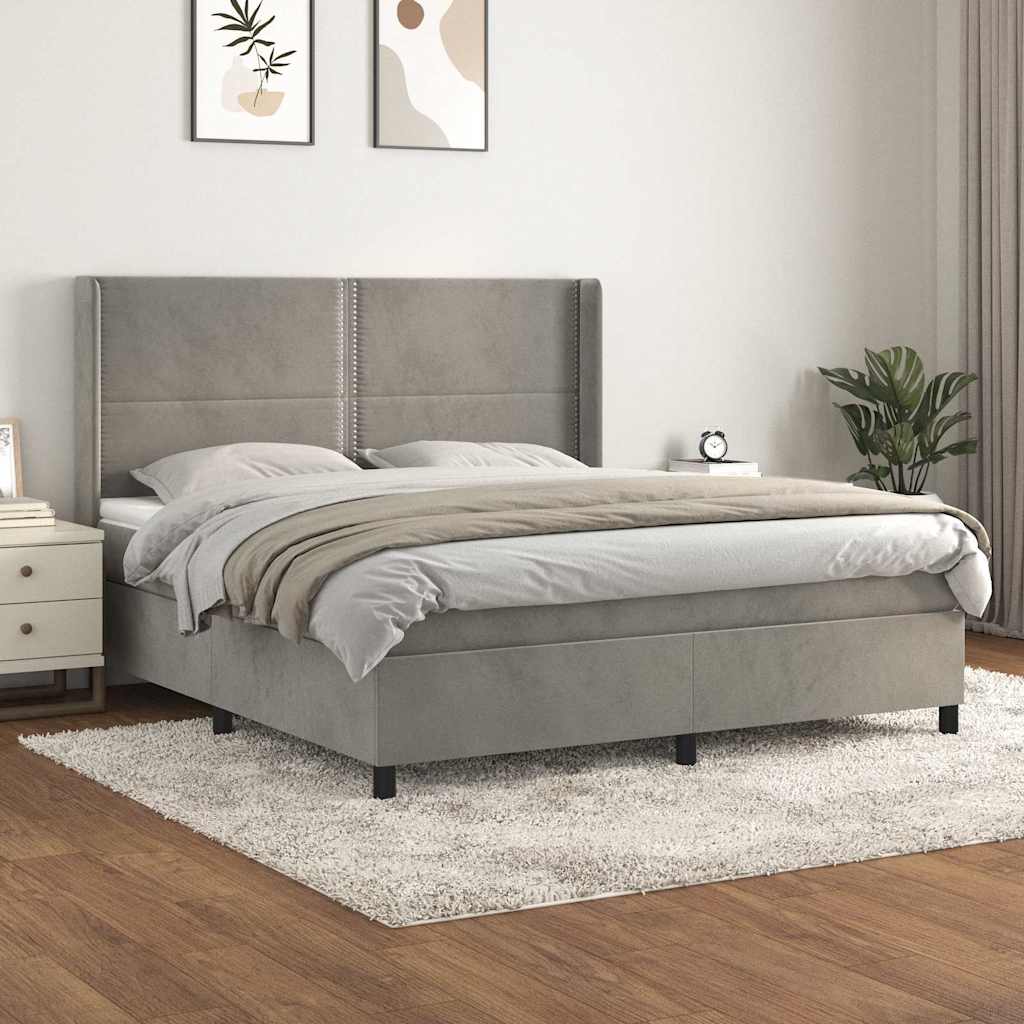 vidaXL Boxspring met matras fluweel lichtgrijs 140x200 cm