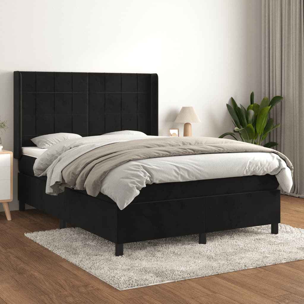 vidaXL Boxspring met matras fluweel lichtgrijs 140x200 cm