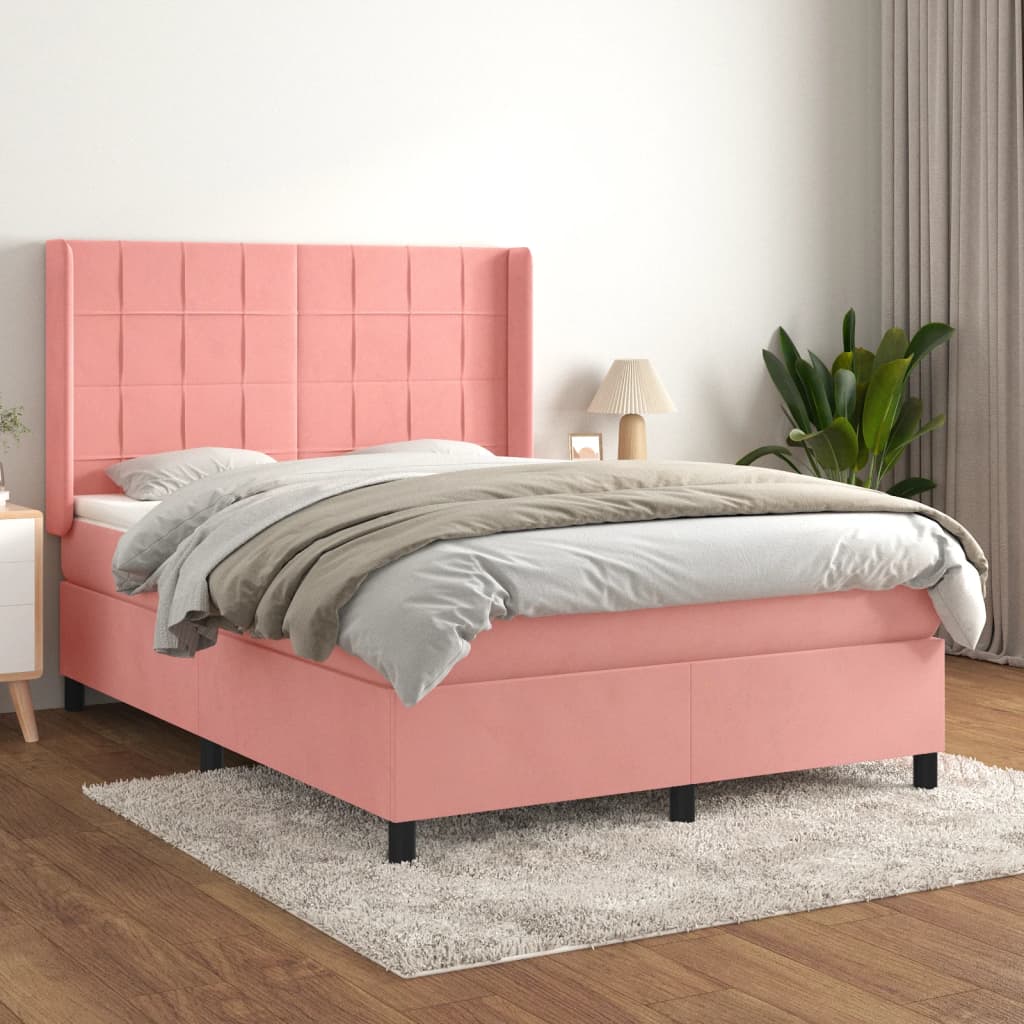 vidaXL Boxspring met matras fluweel lichtgrijs 140x200 cm