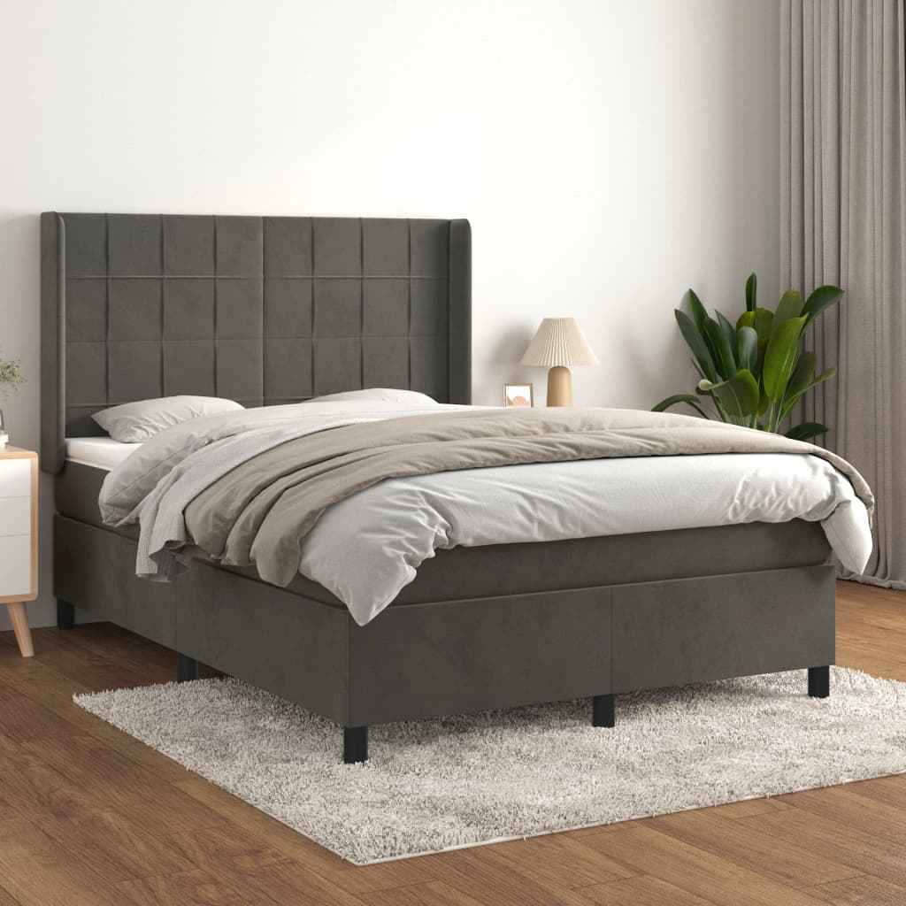 vidaXL Boxspring met matras fluweel lichtgrijs 140x200 cm
