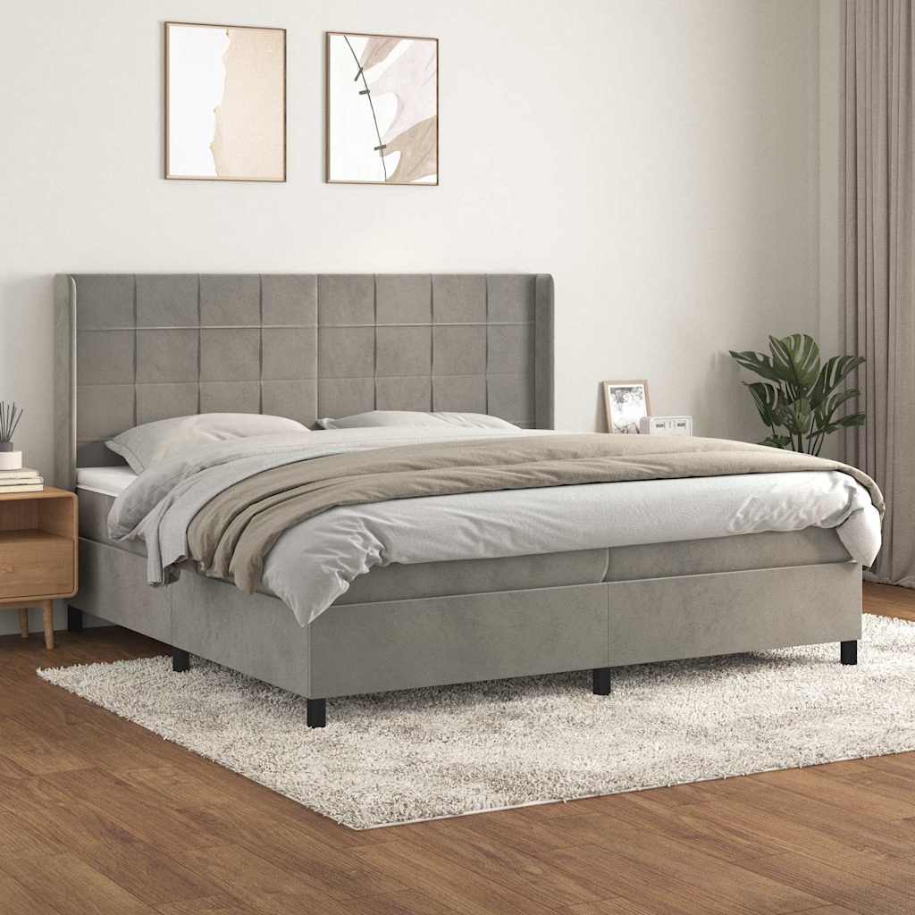 vidaXL Boxspring met matras fluweel lichtgrijs 140x200 cm
