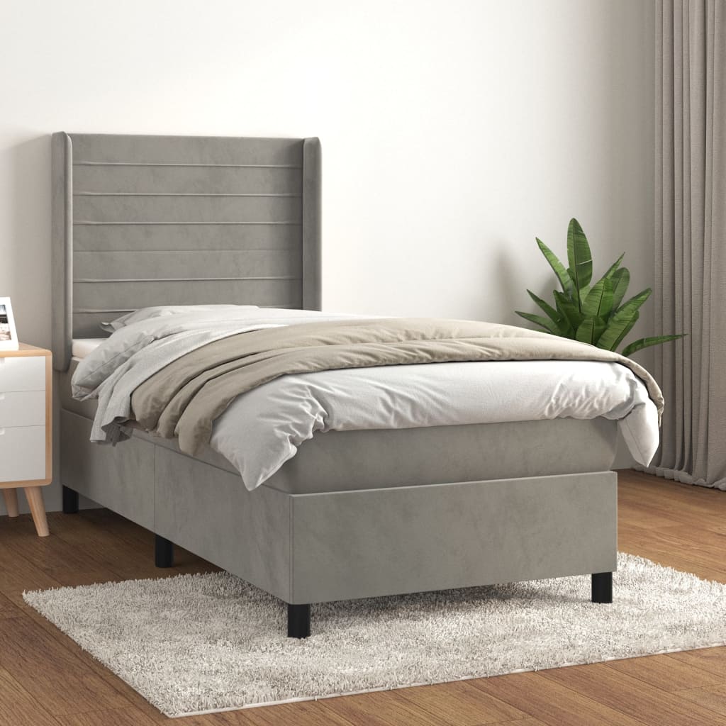vidaXL Boxspring met matras fluweel lichtgrijs 140x200 cm