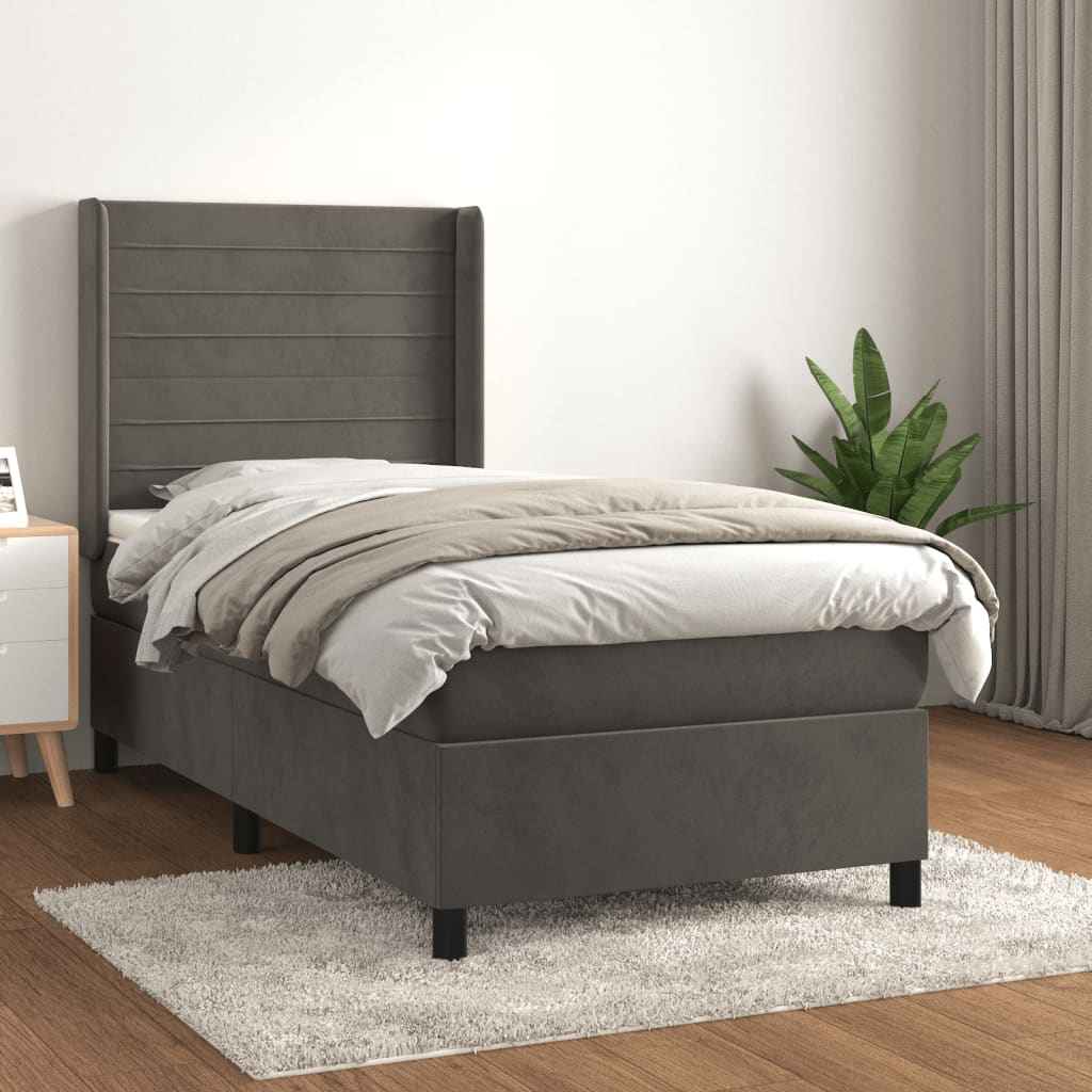 vidaXL Boxspring met matras fluweel lichtgrijs 140x200 cm