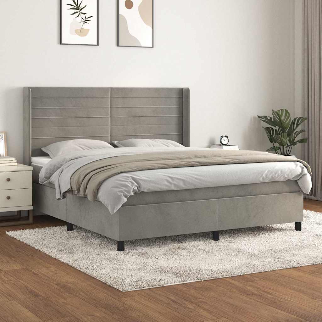 vidaXL Boxspring met matras fluweel lichtgrijs 140x200 cm