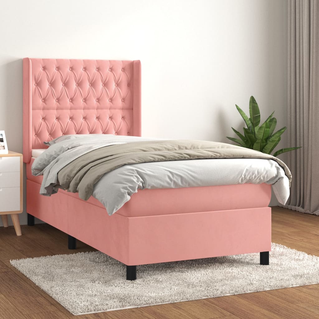vidaXL Boxspring met matras fluweel lichtgrijs 140x200 cm