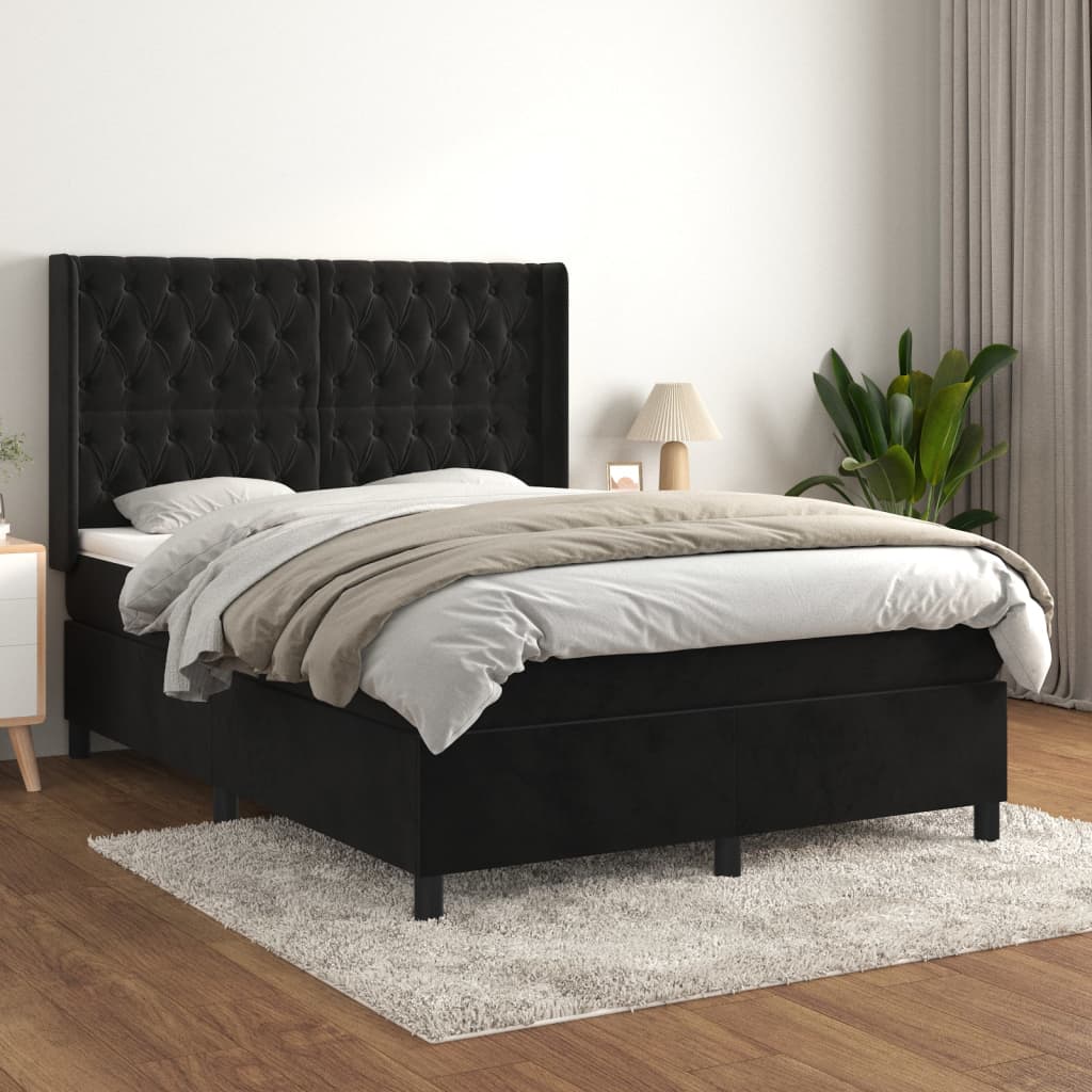 vidaXL Boxspring met matras fluweel lichtgrijs 140x200 cm