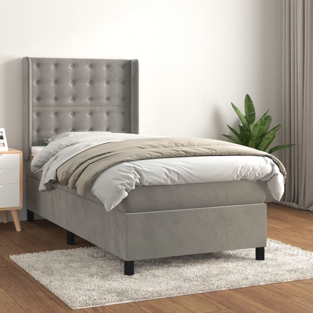 vidaXL Boxspring met matras fluweel lichtgrijs 140x200 cm